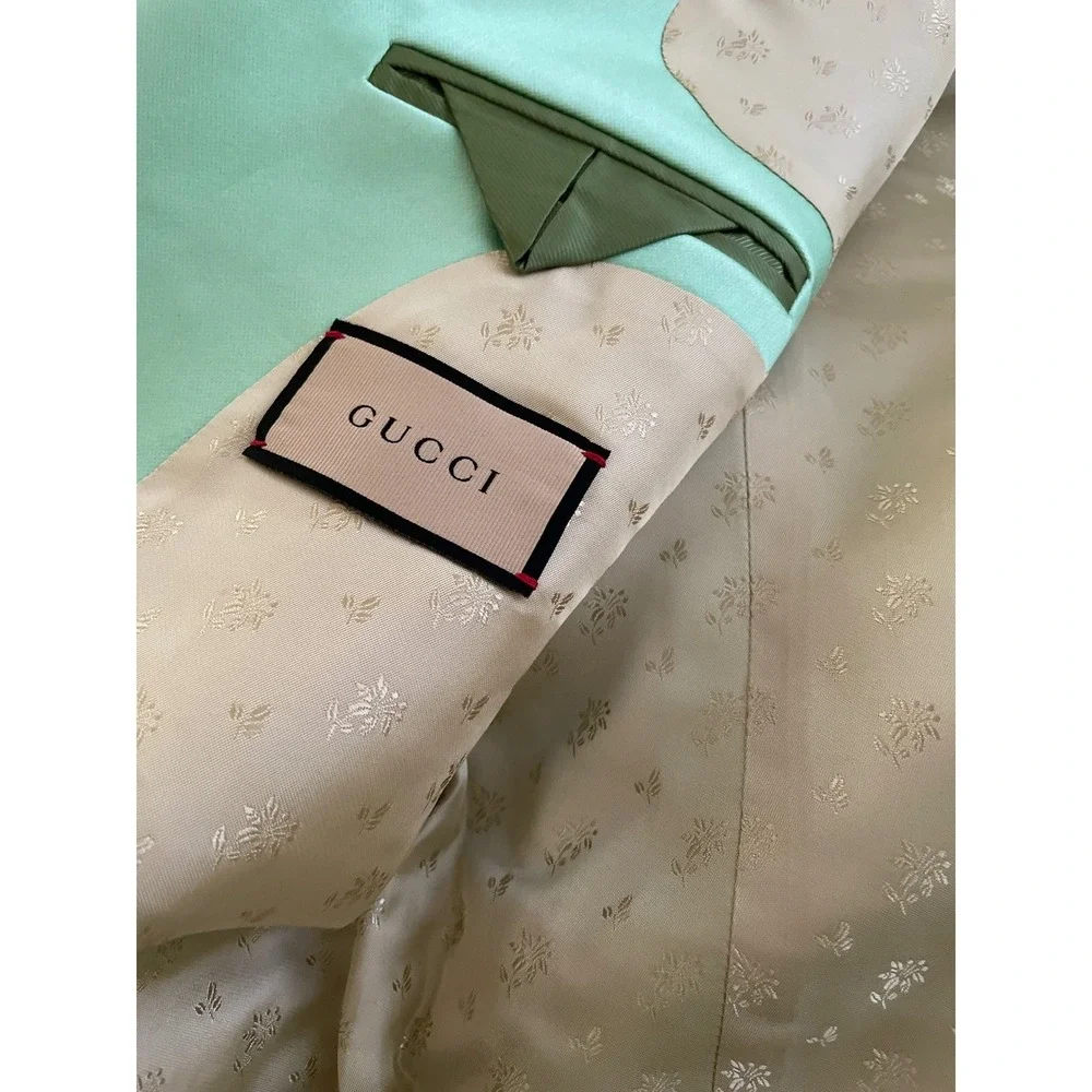 Gucci Men's Aquamarine Satin Double Breasted Jacket Blazer IT50/US40 703150‎